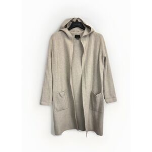 Lumière Hooded Open Front Cardigan Womens S Beige Sweater Knit Lagenlook Pockets